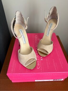 Chinese Laundry Nude Suede Peep-Toe Ankle Strap Heels